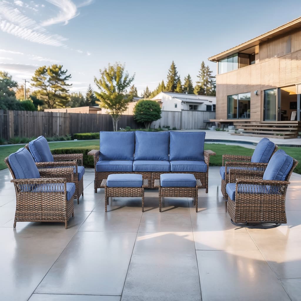 Pocassy Outdoor Swivel Chairs with Sofa Chair Ottoman and Table Set