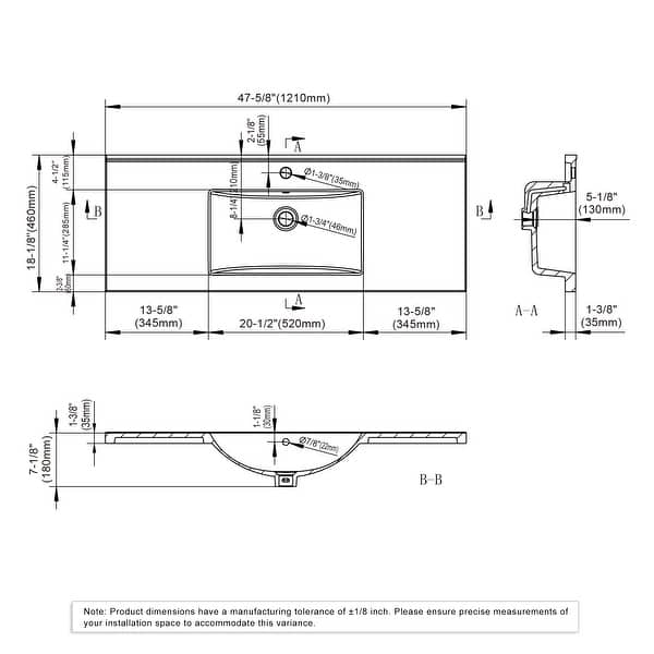 dimension image slide 9 of 13, Dowell 18" FTB Ceramic Single Bathroom Vanity Basin