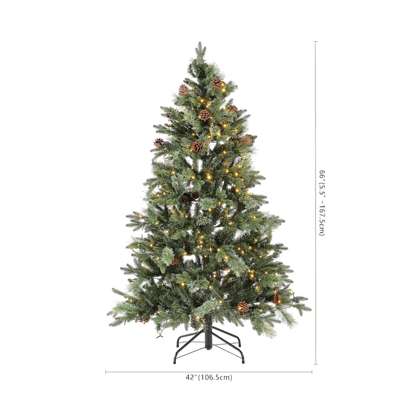 SAFAVIEH Vernita 5.5 Ft, Pre-Lit Artificial Christmas Tree with Pine Cones - 42" W x 42" D x 66" H - 42"Wx42"Dx66"H