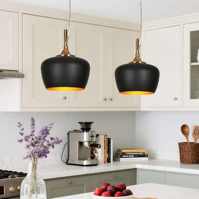 Modern Farmhouse Black Gold 1-Light Pendant Light Dome Island Lights for Dining Room