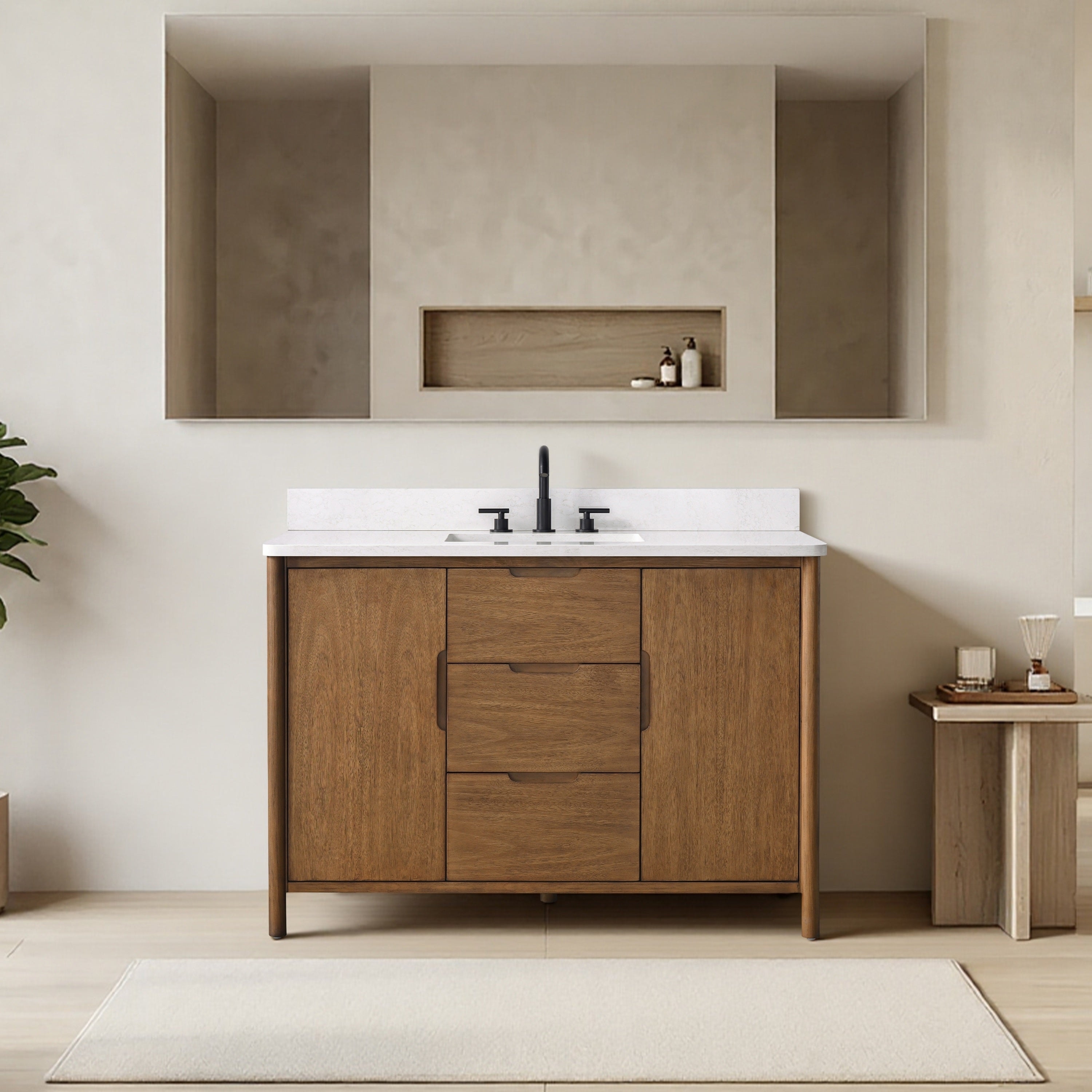Vanity Art Lucerne Freestanding Bathroom Vanity with Stone Top, Hidden Power Station, Hair Dryer Holder, USB Charging Shelf