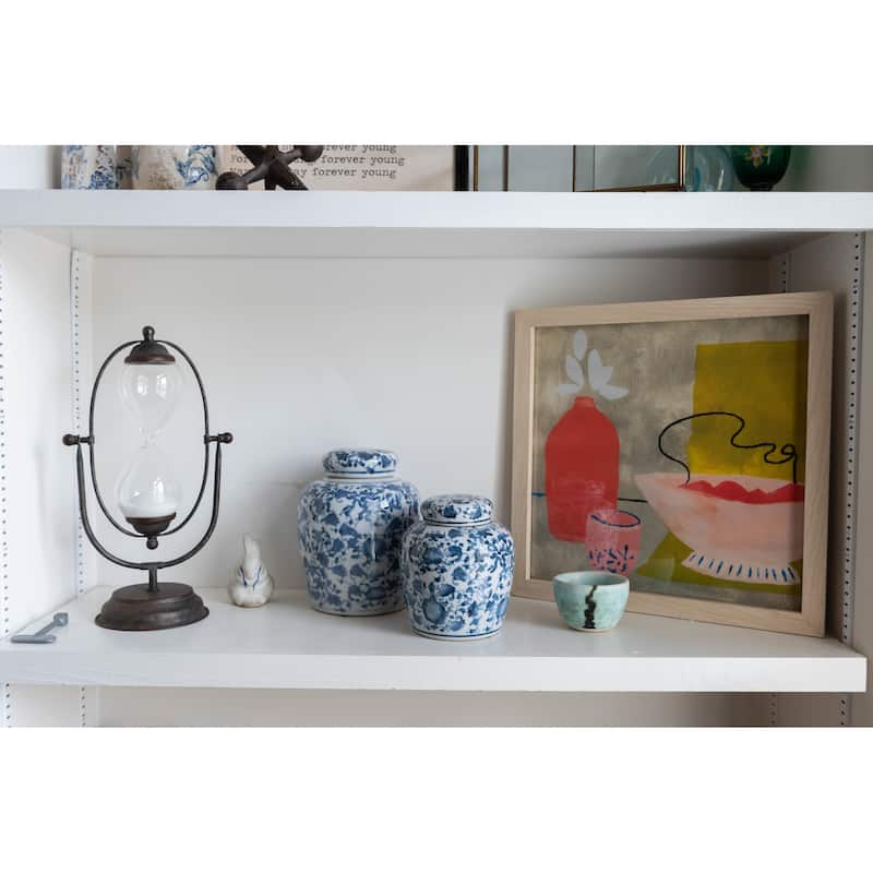 Ceramic Ginger Jar with Lid - 8.25 in. High - Blue;White