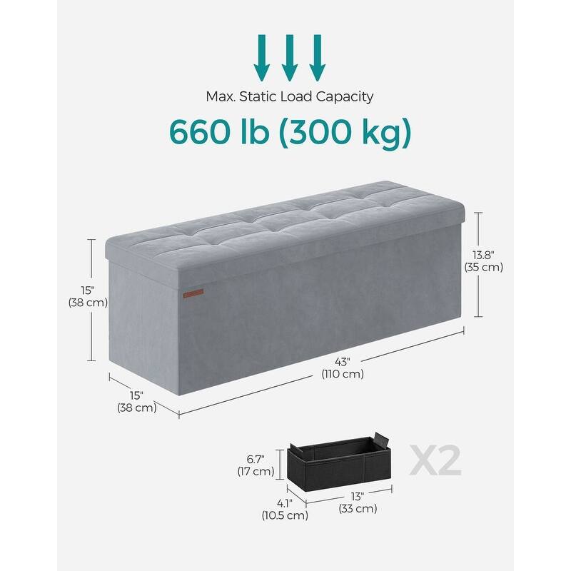 Velvet Padded Storage Ottoman Bench with Foldable Design and Hidden Compartment for Living Room or Bedroom