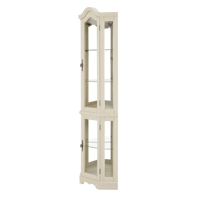 Lighted Corner Curio Cabinet, Freestanding Glass Display Cabinet, Wooden China Cabinet with Tempered Glass Doors & Shelves