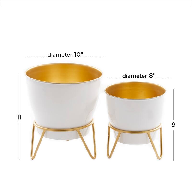 White Metal Planter with Removable Stand (Set of 2) - Blue, Pink, Black or White