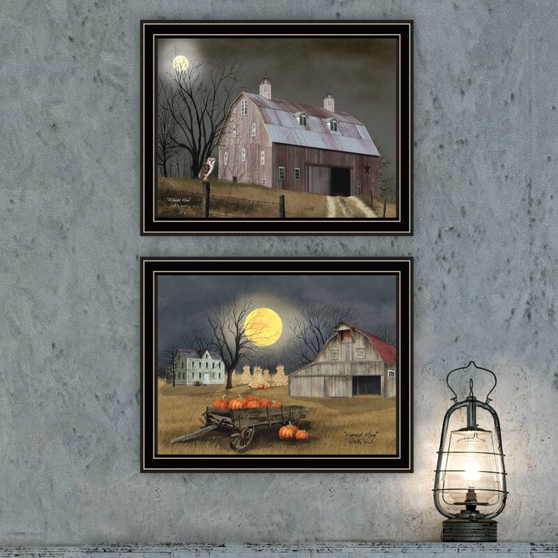 2-Piece Framed Wall Art Set - Autumn Moonlit Nights, Black Frame