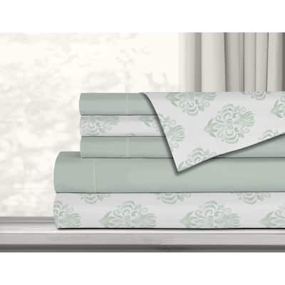 Antibacterial Printed Solid 6 Piece Double Sage Sheet Set