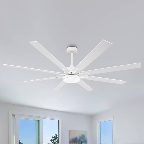 slide 2 of 40, 65" Integrated LED White Dimmable Ceiling Fan with Light and Remote - 65" D x 65" W x 13.4" H White