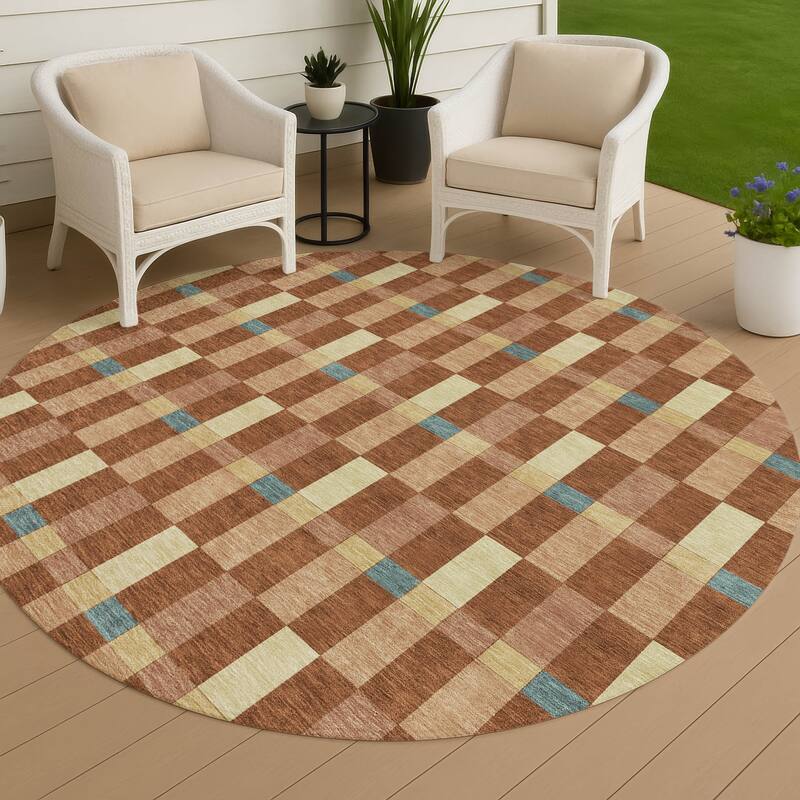 Machine Washable Indoor/ Outdoor Modern Chanute Chantille Rug - Paprika - 8' x 8'