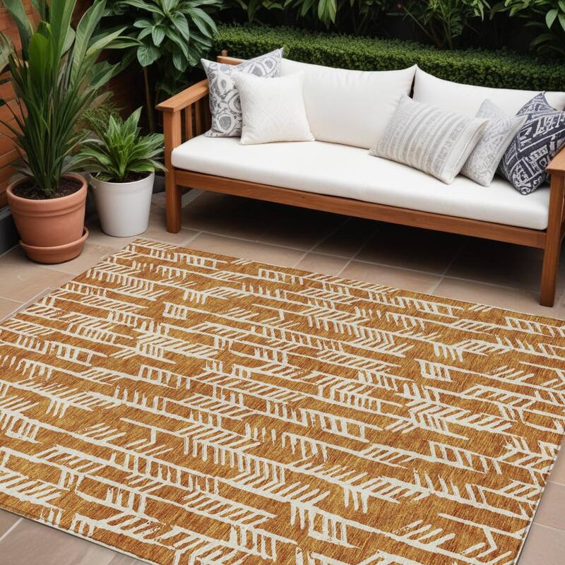HomeRoots Tribal Transitional Rectangle Outdoor Rug - 8' X 10'