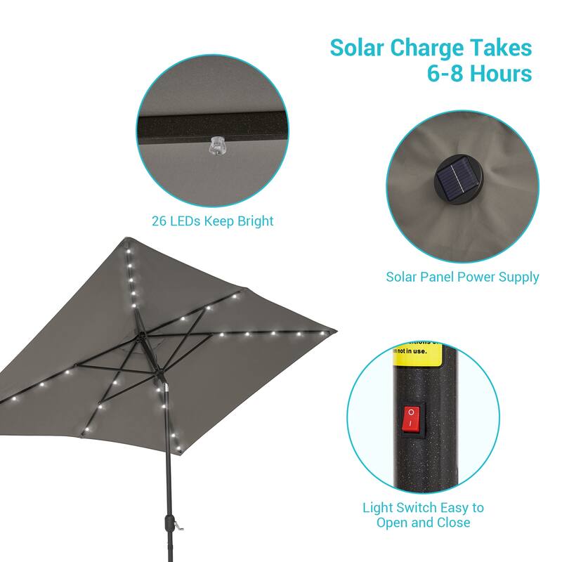 LIVOOSUN LED 10 x 6.5Ft Patio Table Umbrellas Outdoor Market Umbrella with Aluminium/Steel Pole, UV-Resistant Canopy