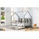 preview thumbnail 18 of 30, Wooden Full Size House Bed with Trundle and Shelf for Kids