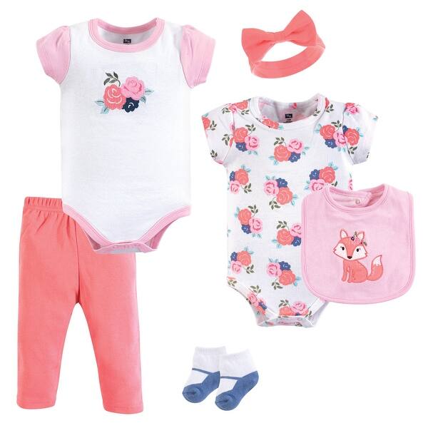slide 1 of 1, Hudson Baby Infant Girl Cotton Layette Set, Floral Fox 0-3 Months - Floral Fox