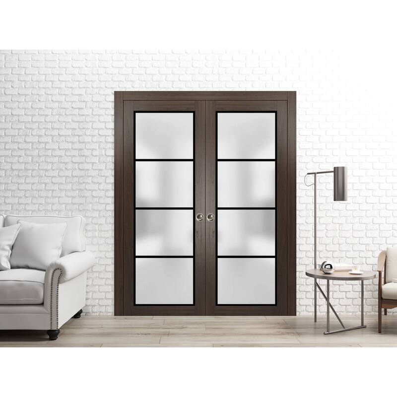 French Double Pocket Doors 36x80 Planum 2132 Chocolate Ash Kit Trims Rail