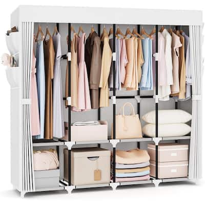 Portable Hanging Closet 67 Inches Wide, 4 Storage Shelves and 4 Hanging Rods for Bedroom Closets
