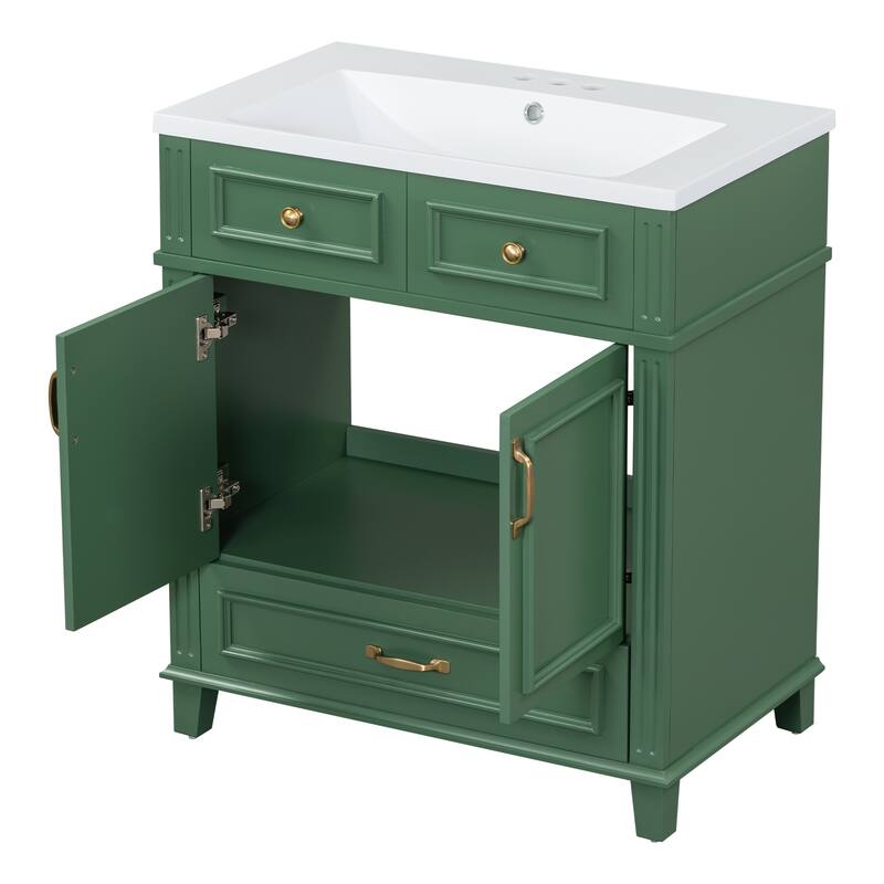 Roomfitters 30" Vanity with Resin Sink, Solid Wood Cabinet with Soft Closing Doors, Retro Freestanding Storage Style