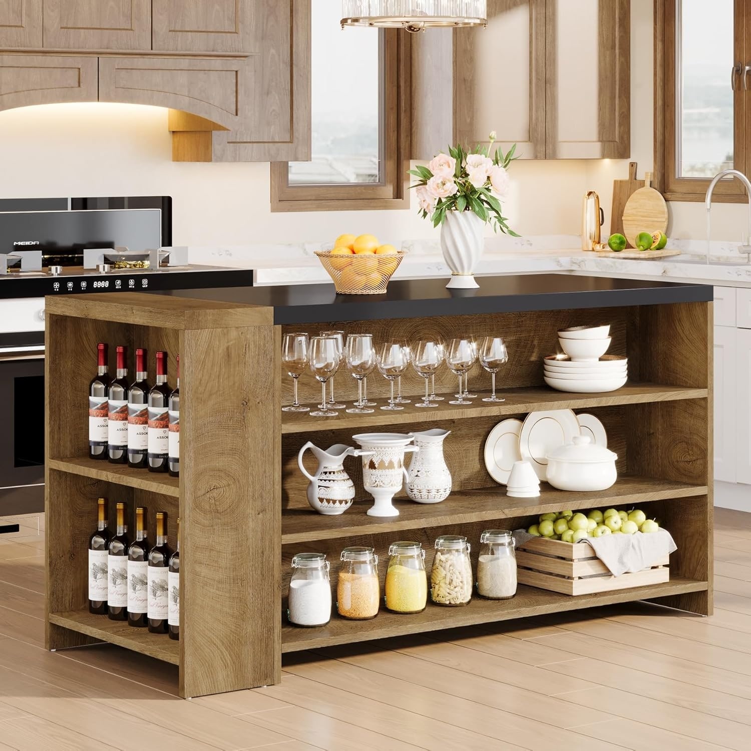 55 Inches Farmhouse Kitchen Island with Storage for Kitchen, Dining Room