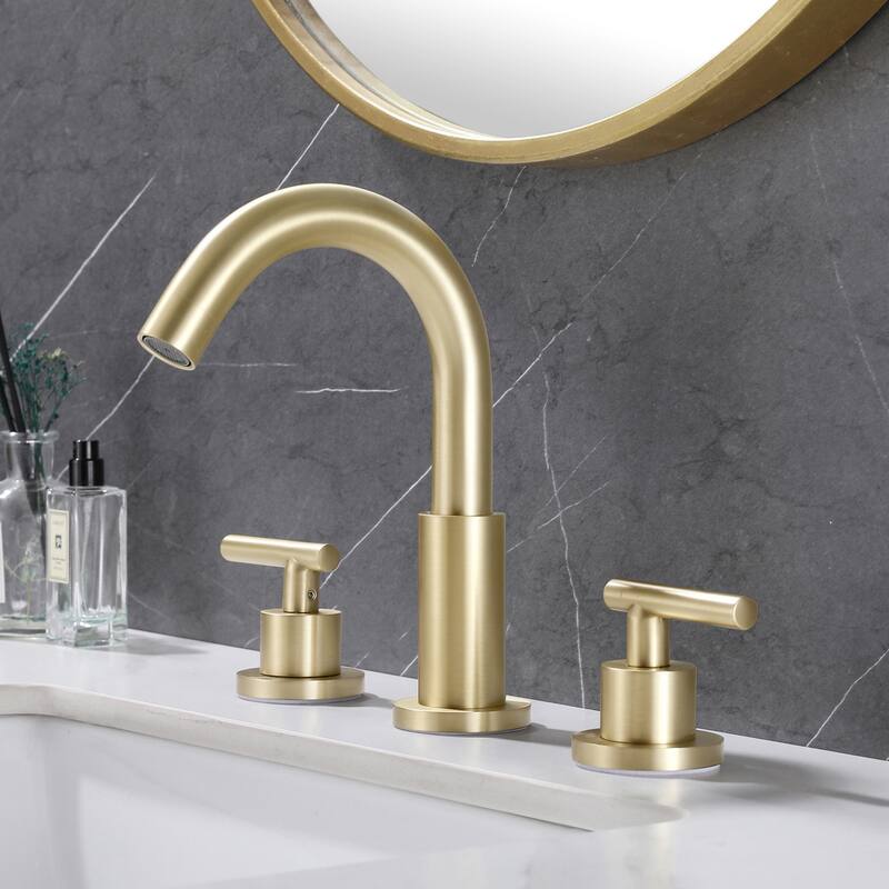 Modland Widespread 3-Hole Bathroom Faucet, 500K Cycle Ceramic Cartridge, 360 Swivel Spout & CEC Certified (Black/Gold/Nickel)