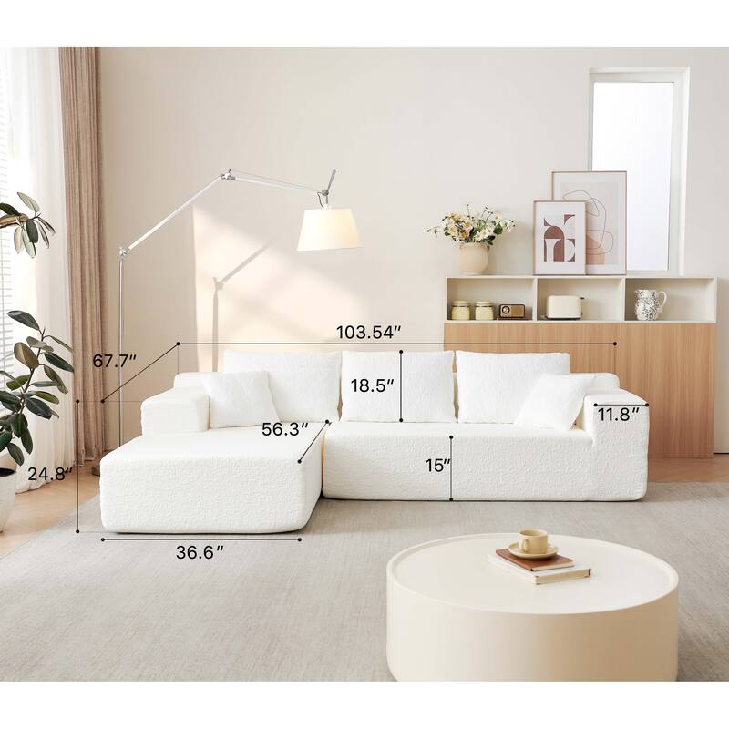 GDFStudio - 104" Cloud Modern Innovative Chenille Modular Sofa with L-Shape Chaise and Deep Seat, No Assembly Required - White + Chenille