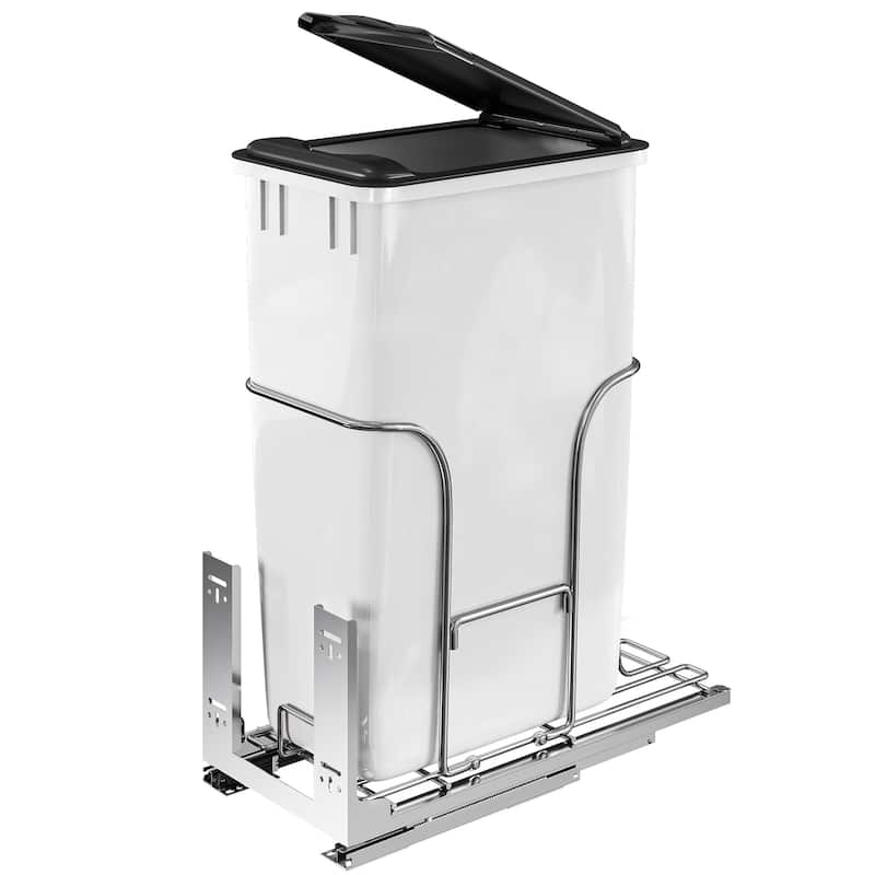 43QT Bottom Mount Double Bin Trash Can with Lid - 43QT - White