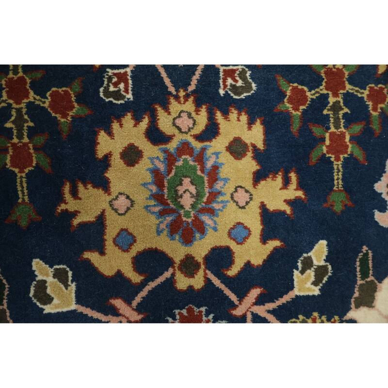 Hand Knotted Oriental 100% Wool Carpet Traditional All-Over Navy Blue & Blues Agra Area Rug - 9' 1'' X 6' 1''