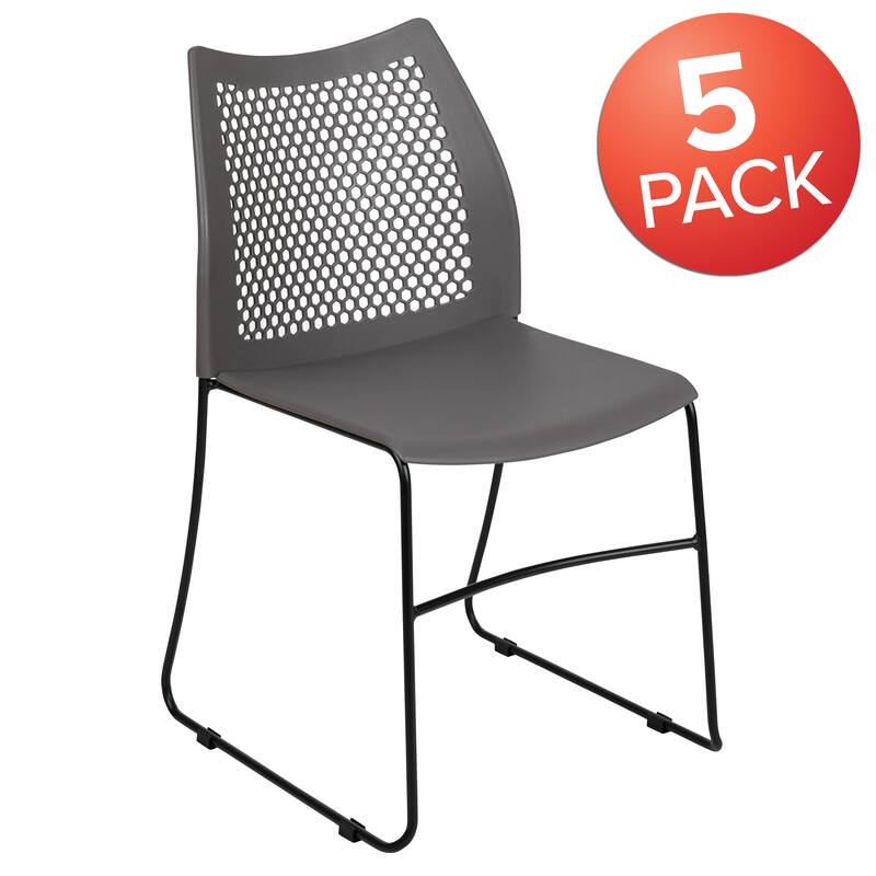 5 Pack 661 lb. Capacity Stack Chair with Air-Vent Back and Sled Base