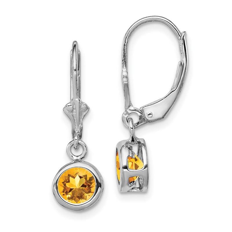 Curata 925 Sterling Silver Bezel 6mm Round Citrine Leverback Earrings 26x7mm