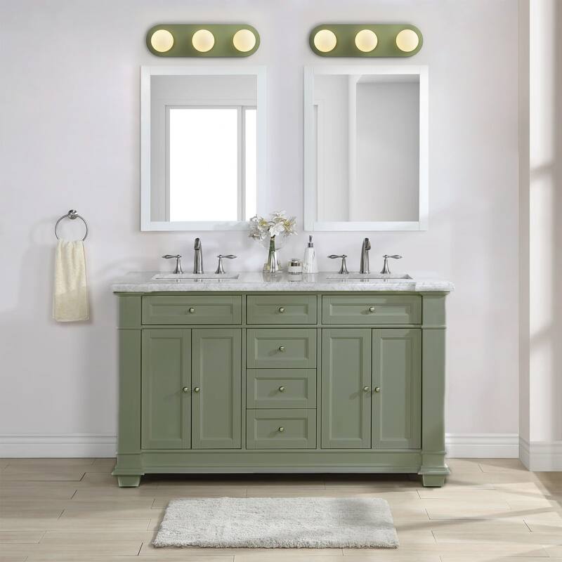 3-Light Modern Rectangular Gray-Green Frosted Opal Glass Globe Bubble Bathroom Vanity Light