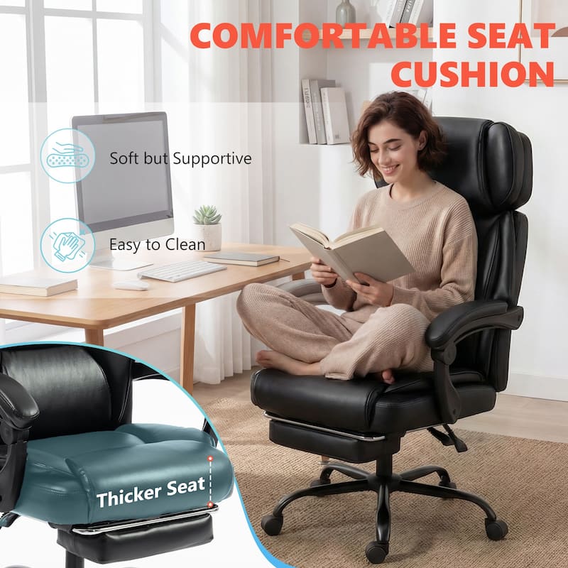 HOMCOM Massage Office Chair with Lumbar Heat, Ergonomic Executive Desk Chair with Footrest 6 Points Vibration, High Back PU