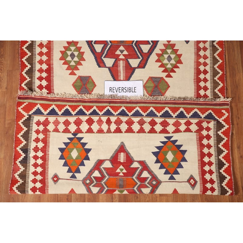 Vegetable Dye Kilim Qashqai Persian Vintage Flatweave Wool Carpet - 4'5" x 8'2"
