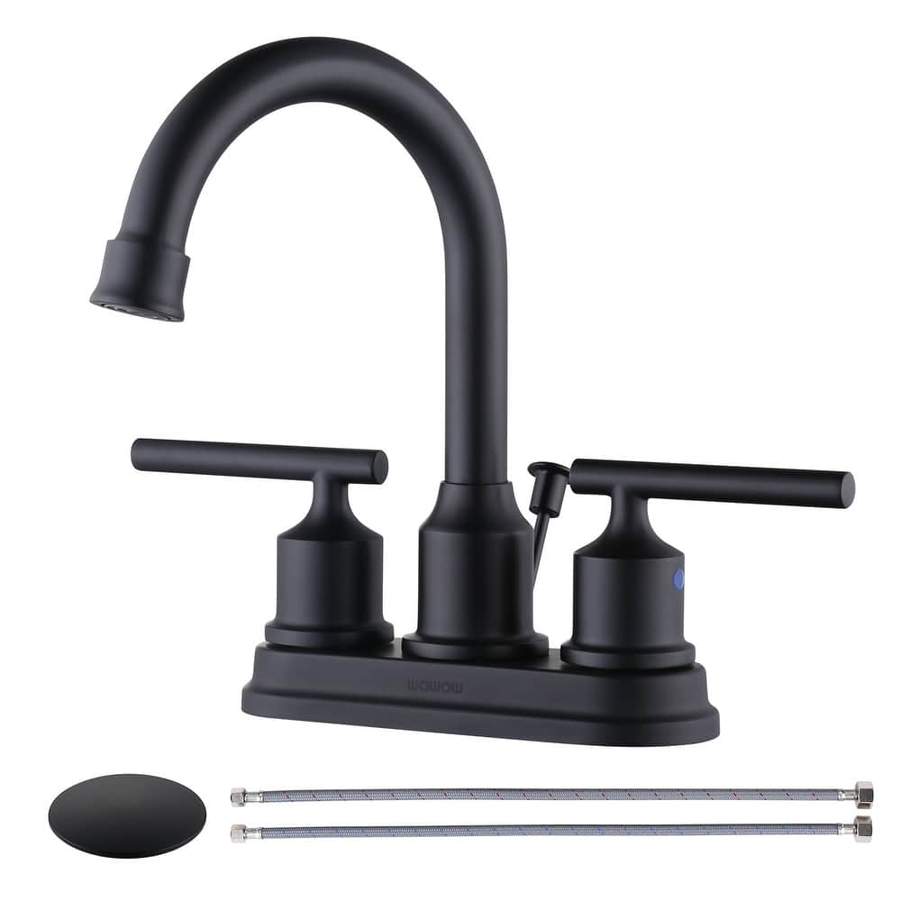 WOWOW 4 in. Centerset Double Handle Bathroom Faucet with Drain Kit Included