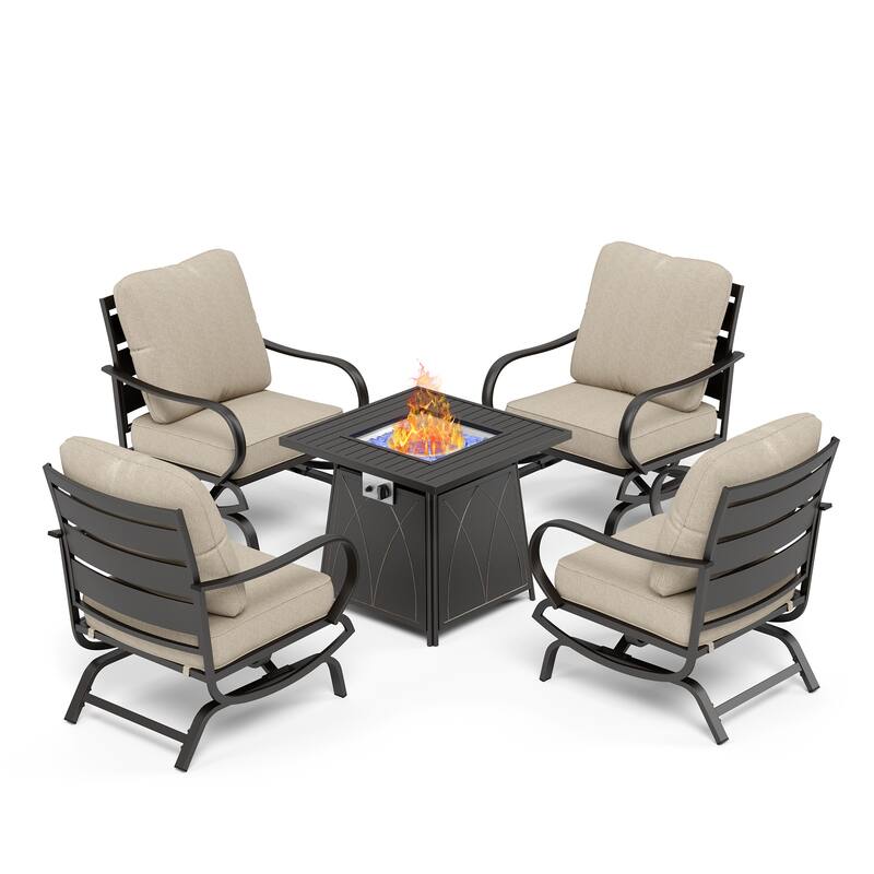 MAISON ARTS Patio Conversation Set 5 Pieces with 28'' Gas Fire Pit Table