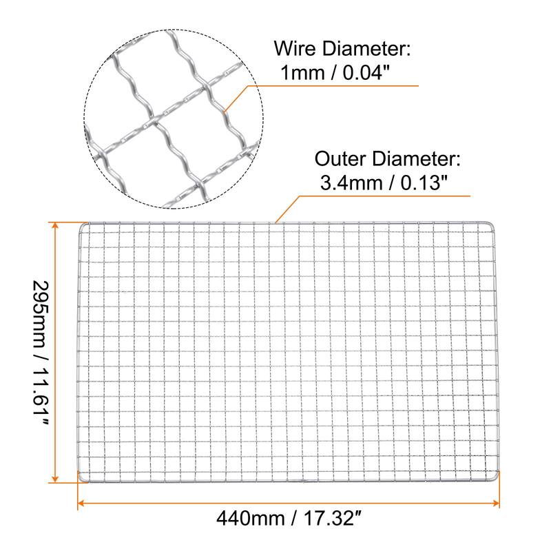 2pcs Square BBQ Grill Net 17.3"x11.6" Stainless Steel Barbecue Mesh for Baking - Silver