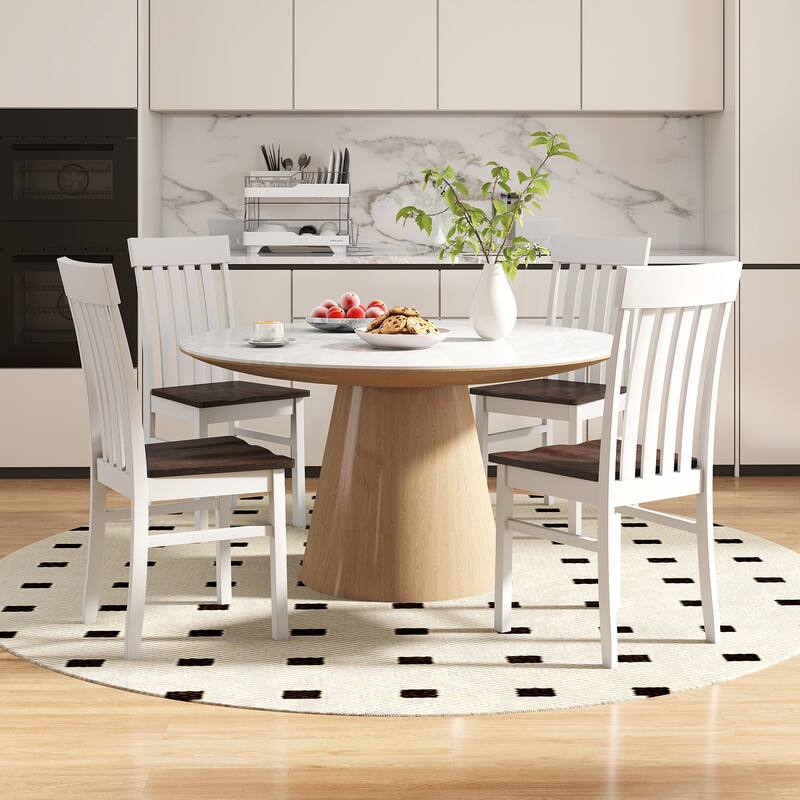 Gymax Dining Chairs Set of 2 w/Slatted High Backrests Concave Seats