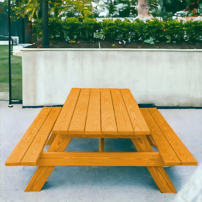 HomeRoots 94" Natural Solid Wood Outdoor Picnic Table - Natural