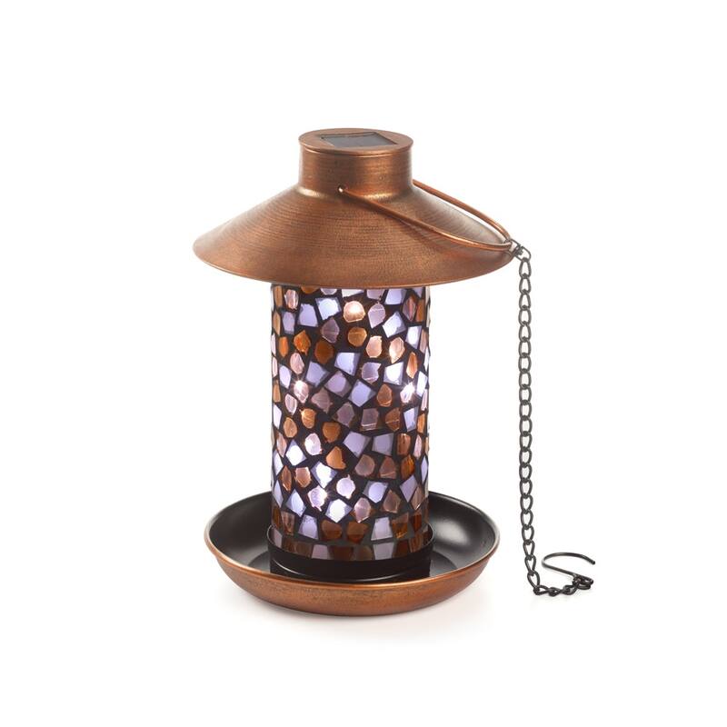 Adelie Mosaic Glass Bird Feeder with Solar Light