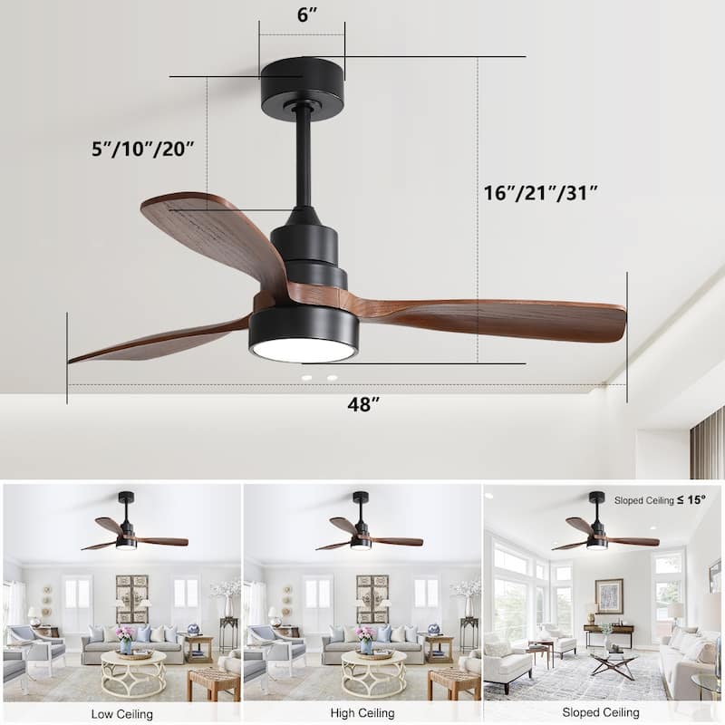 48 Inch Smart Wood Ceiling Fan with Light and Remote/App Control, Integrated LED Included