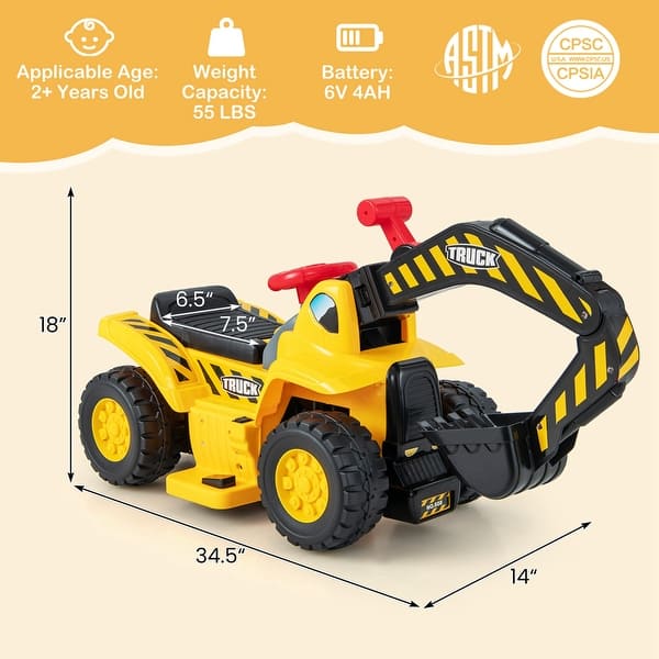 Costway 6V Electric Kids Ride On Excavator Pretend Play Toy Tractor w/ - See Details