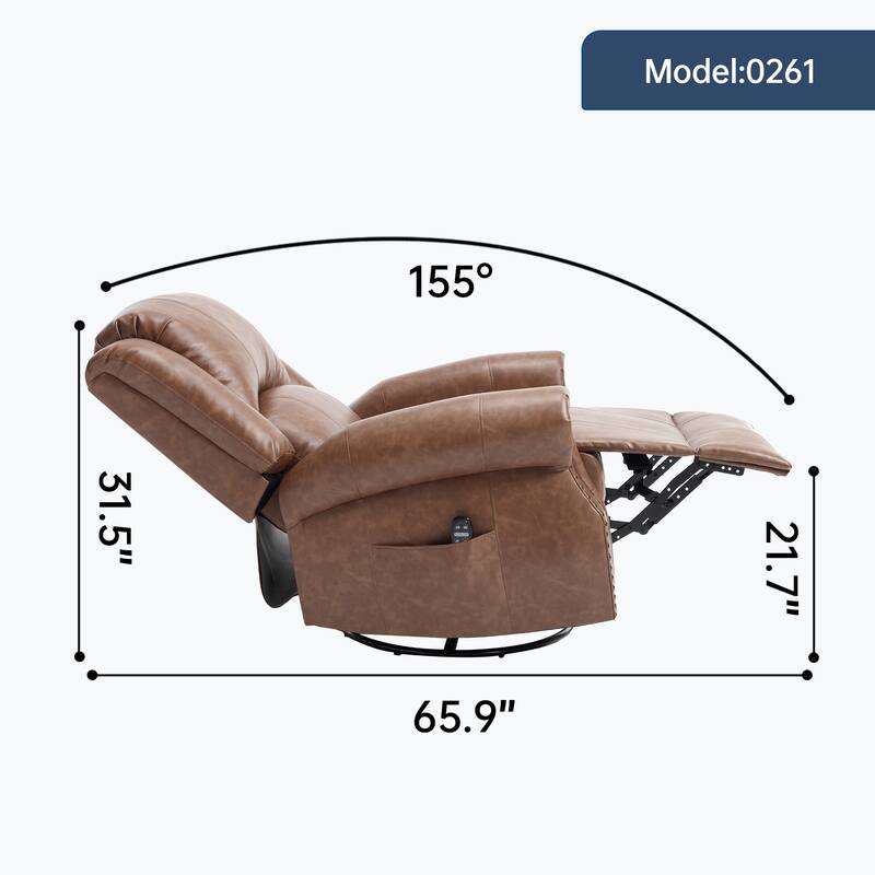 Manual Recliner Chair with Heat & Massage, Ergonomic Lounge Sofa Chair, Swivel Recliner Chair with Side Pocket