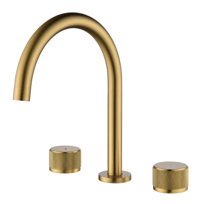 9.7"H Solid Brass Widespread Dual Knob Handles Bathroom Faucets - Brushed Gold