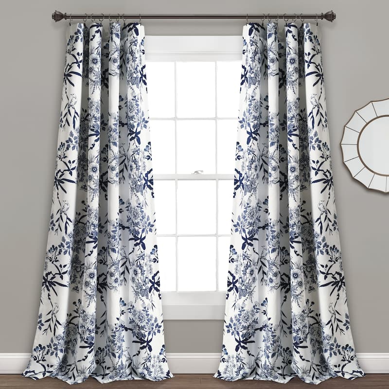 The Gray Barn Dogwood Floral Curtain Panel Pair - 95 Inches - Navy