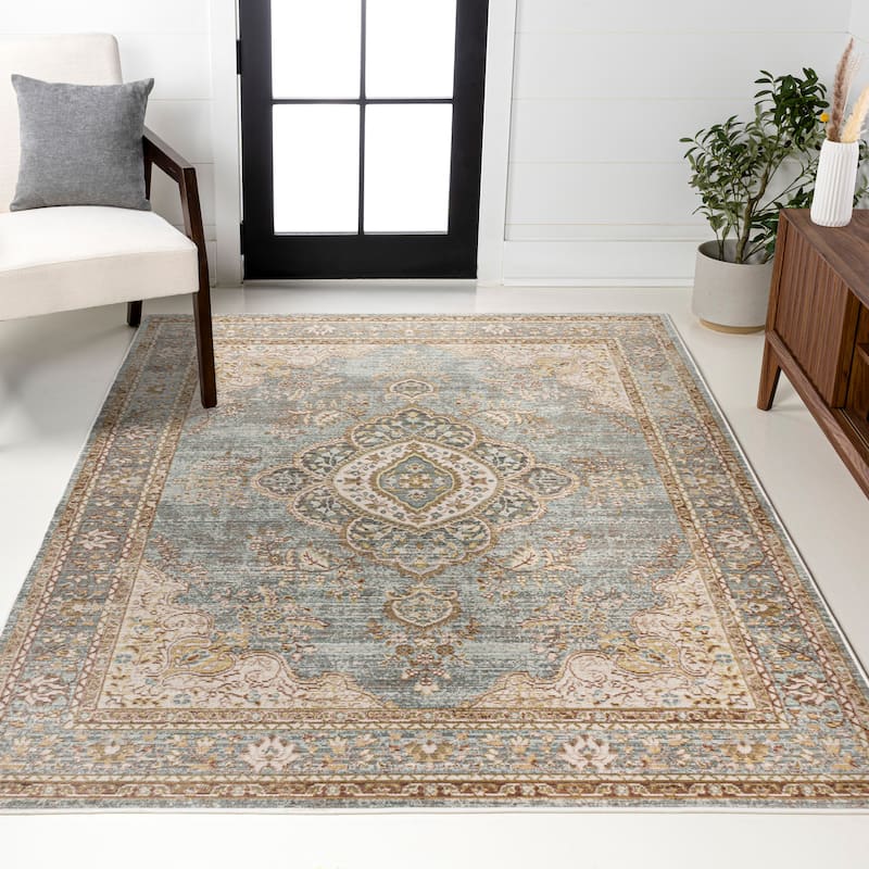 JONATHAN Y Lila Floral Medallion Area Rug - 4 X 6 - Chambray Blue/Ivory