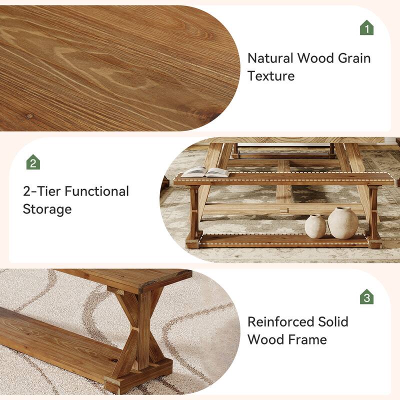 59" Solid Wood Dining Bench, Rustic Farmhouse Bench for Dining Table