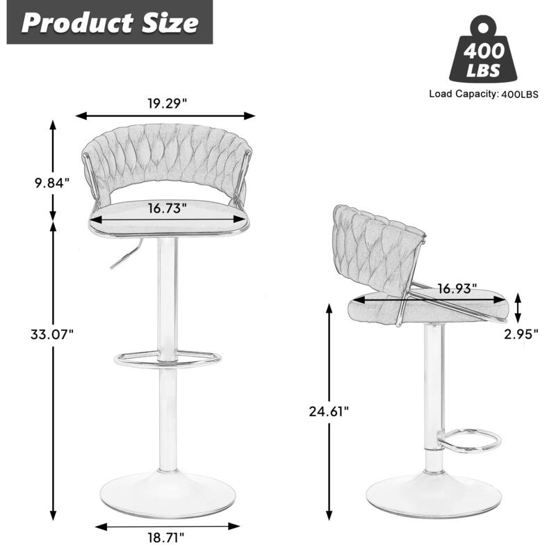 Modern Velvet Counter Bar Stools with Backs(Set of 4)