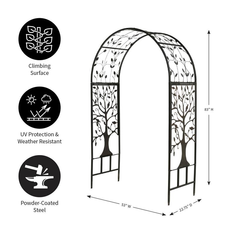 83" x 53" Metal Arched Garden Arbor with Tree of Life Design