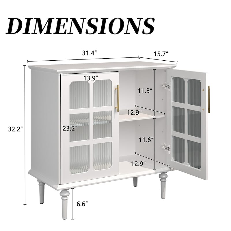 Solid Wood Buffet Cabinet, Lattice Glass Doors with Adjustable Shelves