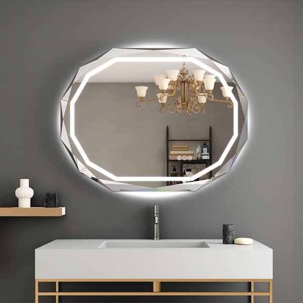 TOOLKISS Handpolished Single Beveled Edge AntiFog Bathroom Wall Vanity Mirror with Front Light