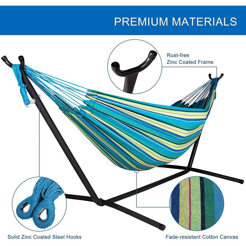 Double Cotton Hammock with Heavy Duty Steel Stand