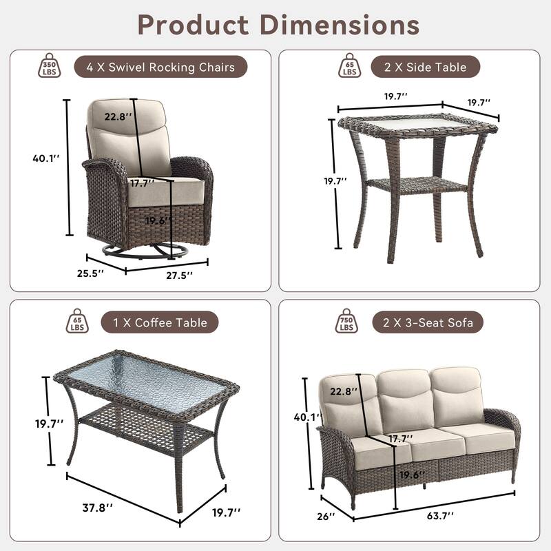 Pocassy Outdoor Wicker Patio Sofa with Swivel Chair Ottoman Sets
