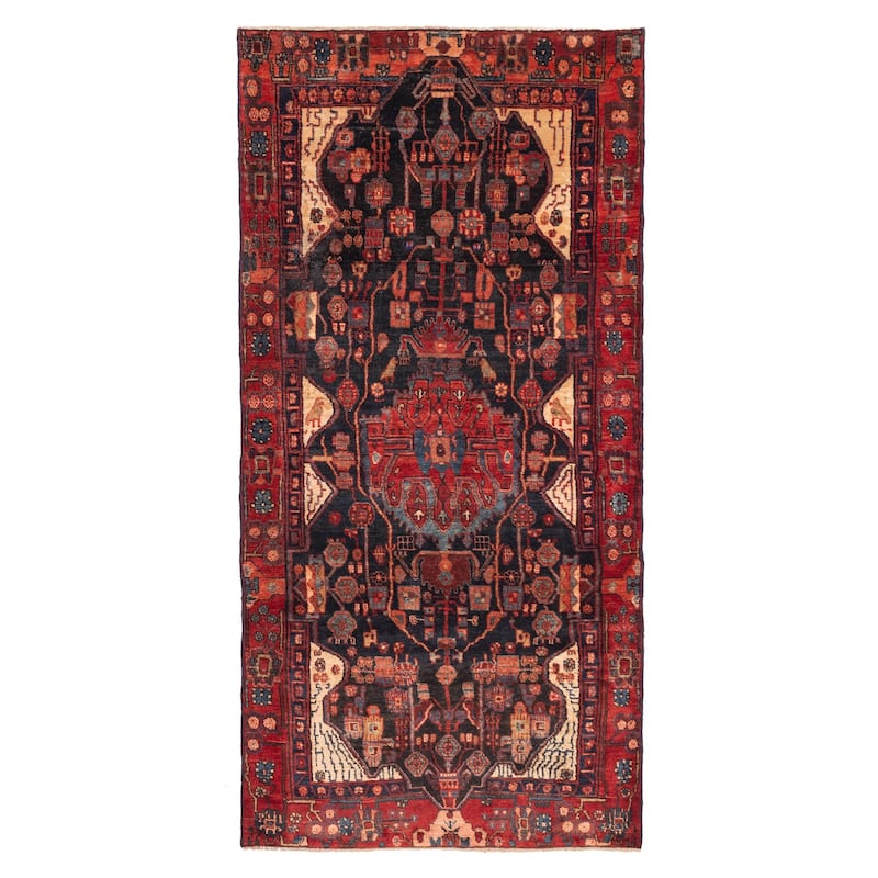ECARPETGALLERY Hand-knotted Anatolian Vintage Dark Navy Wool Rug - 4'4 x 9'2
